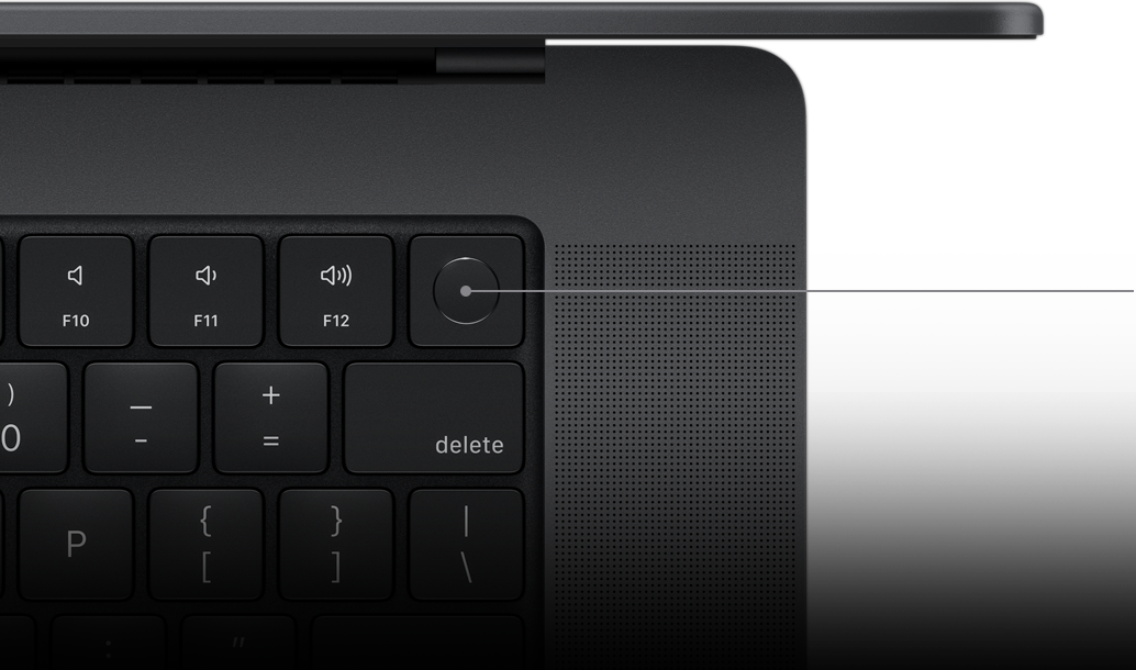 Seta indicando a tecla do Touch ID no Magic Keyboard.